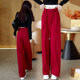 高腰宽松垂坠感直筒阔腿裤 2026新款 子春 女春季 高档红色牛仔弯刀裤