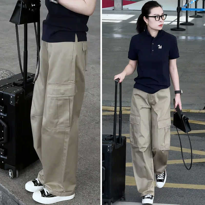 高档卡其色直筒工装裤女春季2026新款高腰宽松酷飒风休闲阔腿裤子
