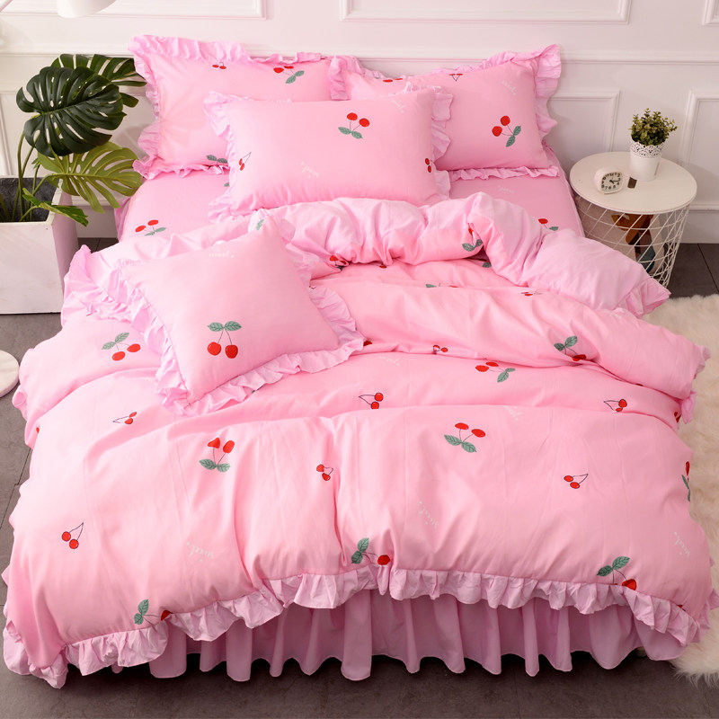 全棉小清新小碎花床裙式四件套纯棉少女心公主风1.5/1.8m床上用品