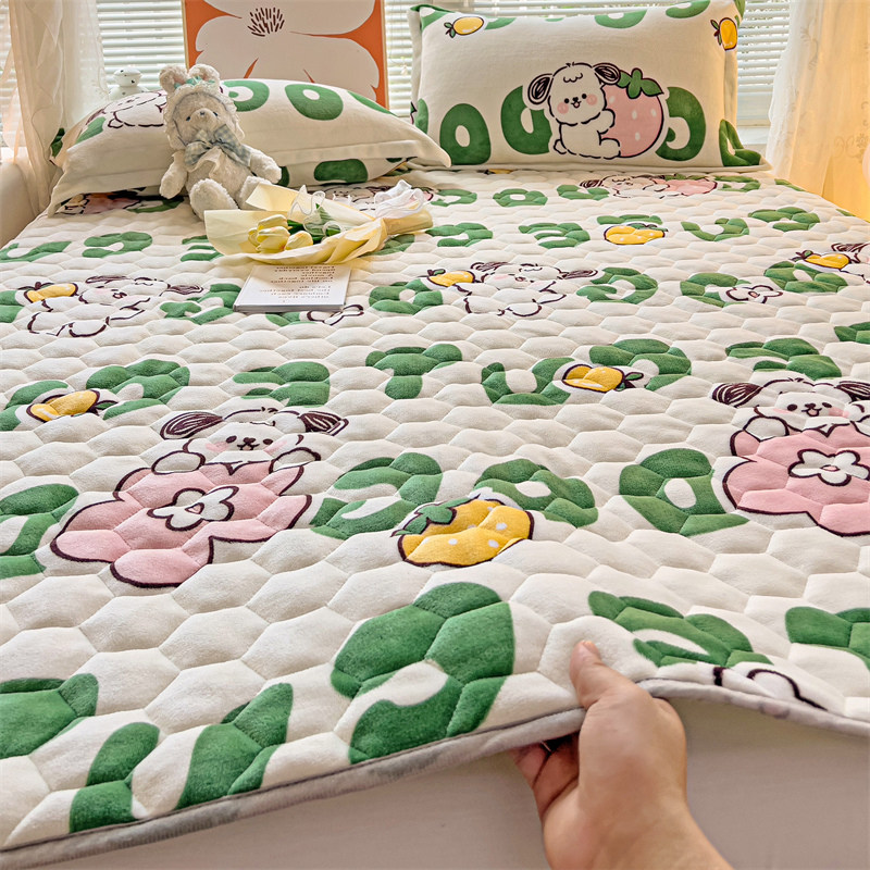A类牛奶绒夹棉床褥两三件套儿童卡通珊瑚绒床护垫宿舍单双人垫褥