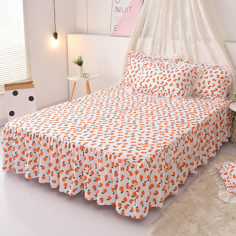 少女心水洗棉床裙单件全棉纯棉公主风小清新橙子防滑180x200床罩,床上用品,床裙,淘宝优惠券,粉丝福利购,淘宝优惠卷