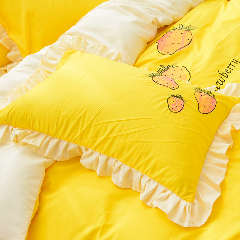 小清新小草莓绣花全棉单人枕套