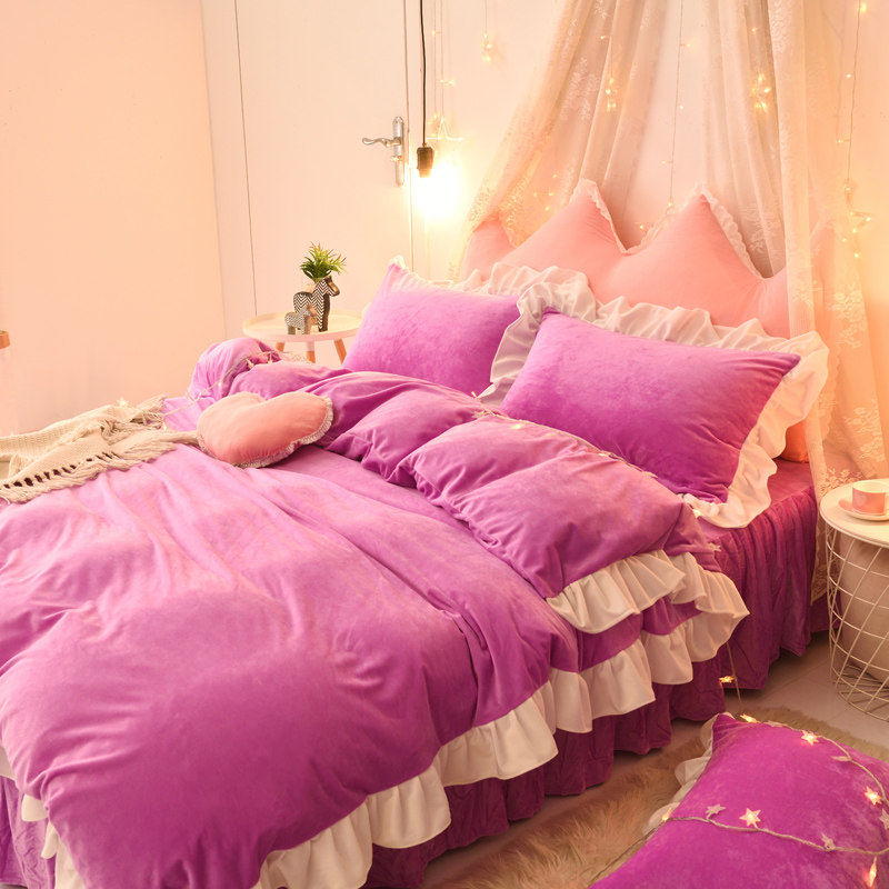 冬季珊瑚绒公主风加厚双面绒被套单件荷叶花边单人宿舍双人单被罩