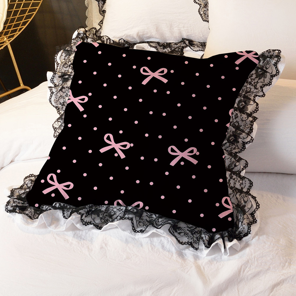 小香风暗黑甜心蝴蝶结抱枕蕾丝边飘窗沙发靠垫套靠枕芯软装礼物