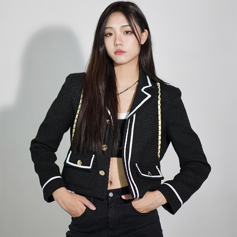 短外套明线呢子学院风夹克