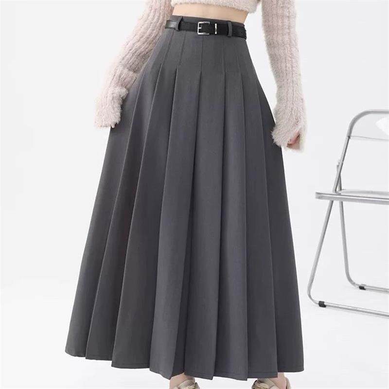 灰色半身裙女2025秋冬新款高腰遮胯A字伞裙中长款春秋毛呢百褶裙,女装/女士精品,时尚套装,淘宝优惠券,粉丝福利购,淘宝优惠卷