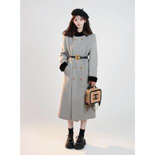 苏黎世的冬 冬装法式赫本英伦风设计感中长款毛呢大衣双排扣外套