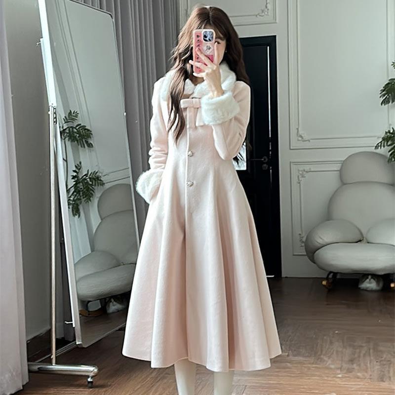 赫本风法式收腰显瘦毛呢外套女春季新款留洋千金风中长款呢子大衣