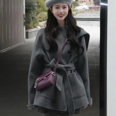 秋冬今年流行赫本风高级感小个子设计感呢子大衣灰色毛呢外套女装