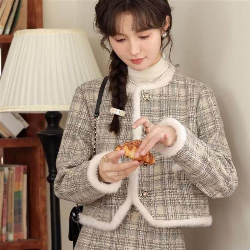 小香风名媛高级感格纹半身裙外套女秋冬新款茶系加厚夹棉两件套装,女装/女士精品,时尚套装,淘宝优惠券,粉丝福利购,淘宝优惠卷