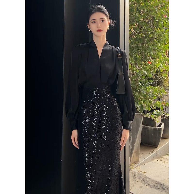 韩版时尚套装2025秋季新款高级感显瘦衬衫女鱼尾半身裙气质两件套