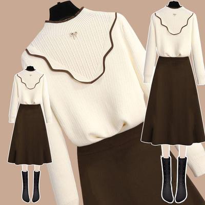 套装洋气女神冬季2025新款气质小香风加绒加厚毛衣搭配裙子两件套