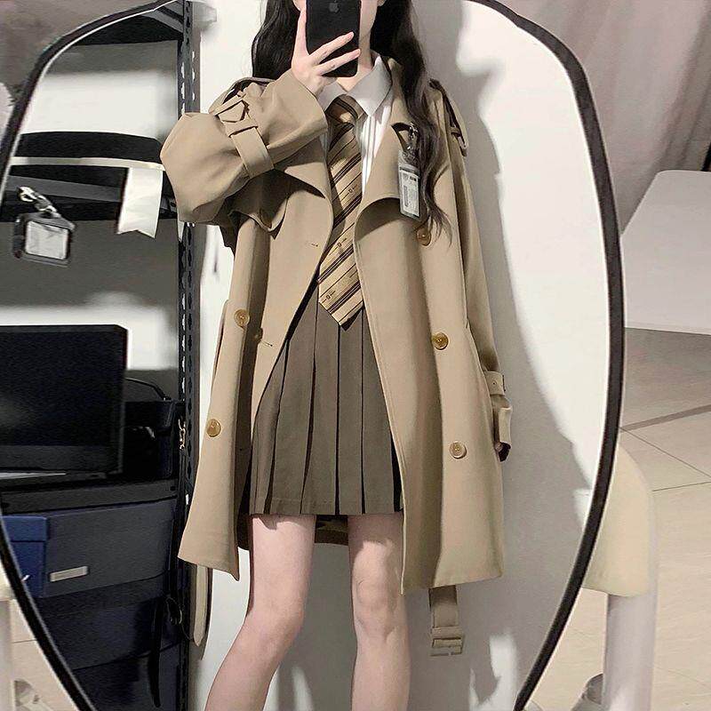 2025今年流行中长款百搭jk风衣外套女春秋新款小个子学生短款大衣