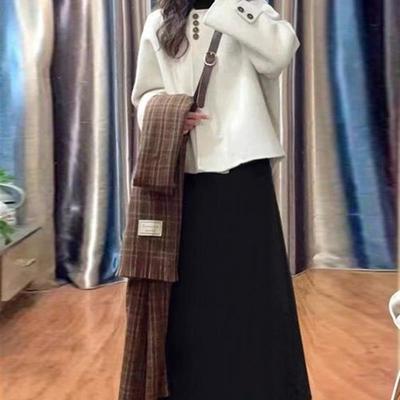 大码胖mm韩系短款夹棉毛呢外套+毛衣连衣裙子秋冬女两件套装200斤