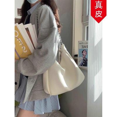 真皮爆款超火白色手提托特包女2025新款斜挎上班通勤大容量饺子包