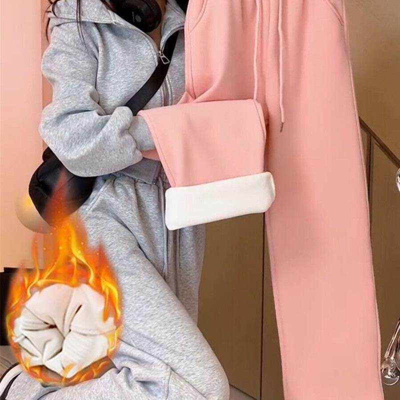 冬季时尚气质运动套装女加绒加厚卫衣显瘦宽松韩版休闲两件套学生