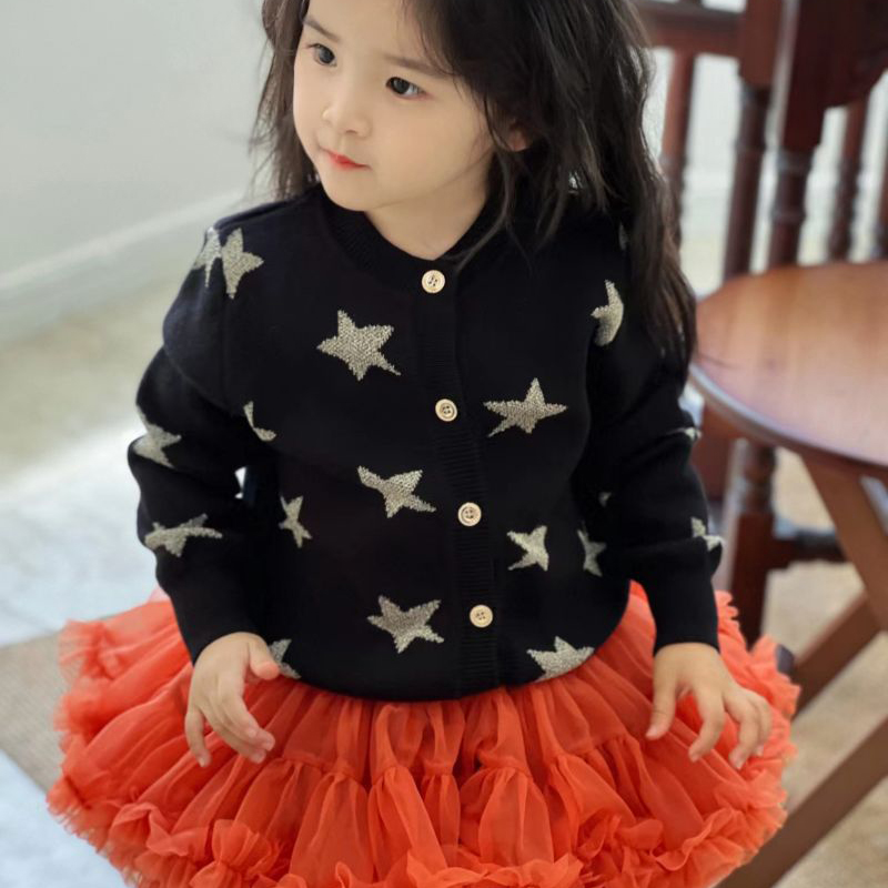 公主秋冬女童纯棉星星针织开衫