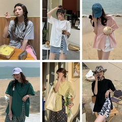 實拍實價；糖果色純色圓領休閒短袖基礎款多色T