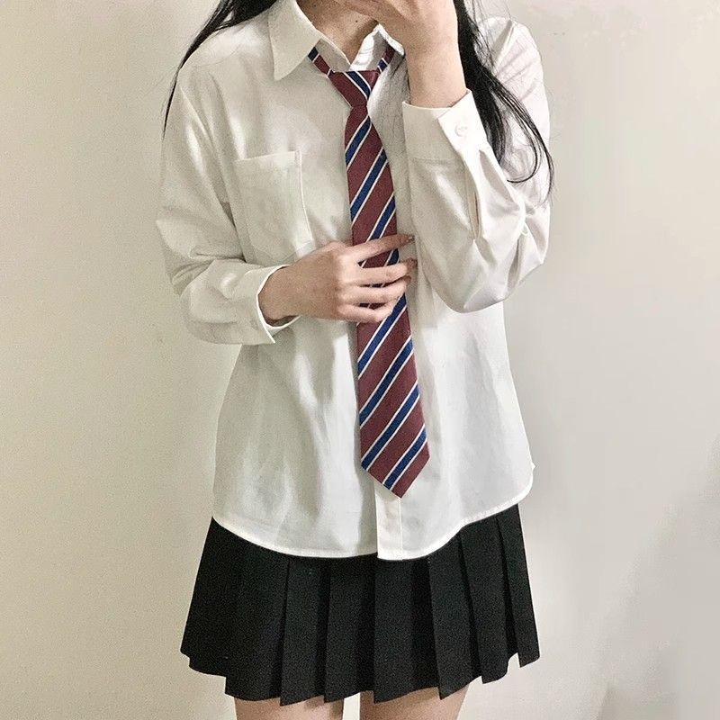 2024春季新款日系百搭jk白衬衫长袖纯色内搭女秋冬毕业照正装制服