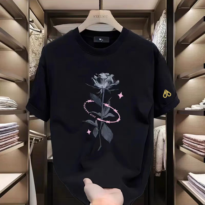 剪刀四季休闲美式复古玫瑰印花短袖T恤男女同款宽松百搭潮牌上衣,女装/女士精品,T恤,淘宝优惠券,粉丝福利购,淘宝优惠卷