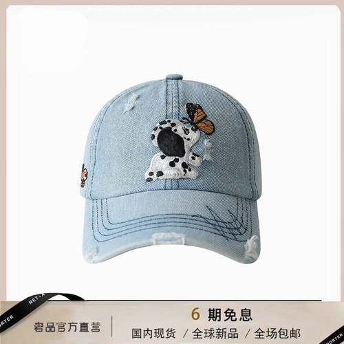 【官网正品】HUMAN BOYDM小狗刺绣可爱卡通牛仔帽破洞鸭舌棒球帽