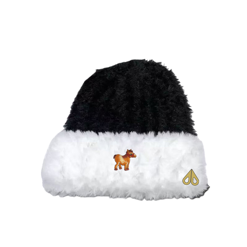 MOOSE剪刀四季毛绒帽男女黑白拼色卡通图案保暖显脸小针织护耳帽