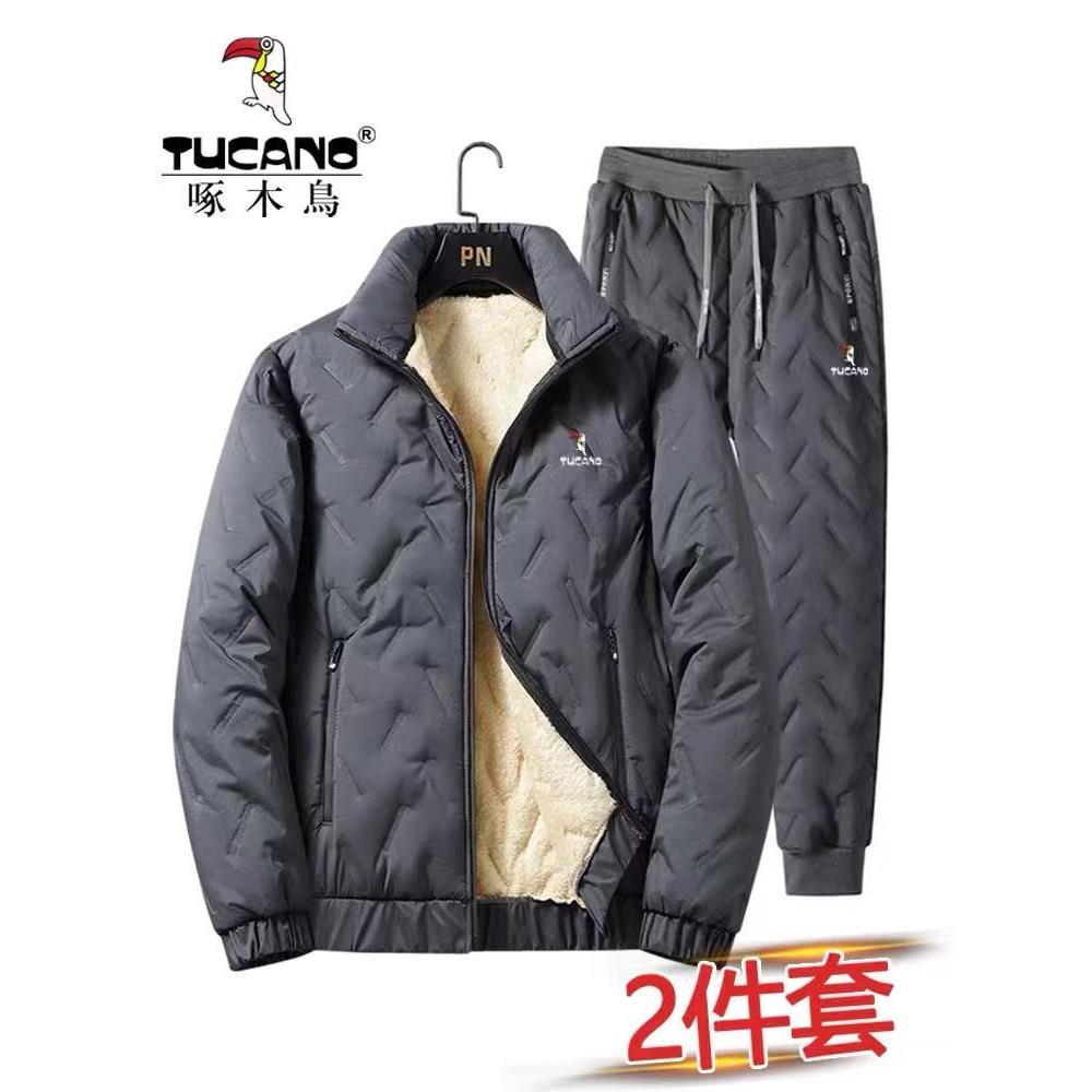 啄木鸟中老年羊羔绒休闲运动套装男士加绒加厚棉衣休闲长裤两件套