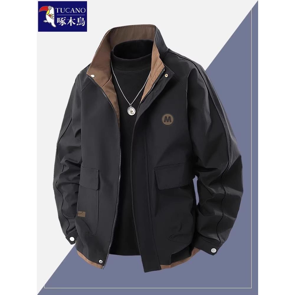 啄木鸟外套男春秋2025新款韩版宽松休闲潮流百搭上衣防风立领夹克