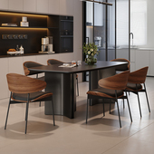 国补意式 简约现代黑色岩板餐桌椅组合长方形桌子复古小户型饭桌