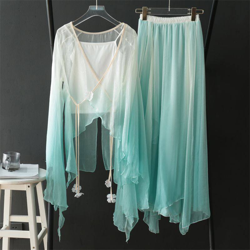 中国风古典舞蹈套装飘逸渐变遮肉宽松仙气身韵纱衣演出服演出练功,女装/女士精品,蕾丝衫/雪纺衫,淘宝优惠券,粉丝福利购,淘宝优惠卷