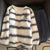 家居服套装 条纹史迪仔珊瑚绒睡衣女秋冬季 加绒加厚休闲甜美男女款