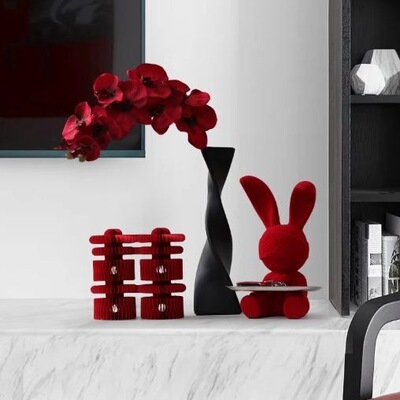 蝴蝶兰仿真花假花摆设装饰花瓶喜字乔迁插花客厅红色喜庆结婚摆件