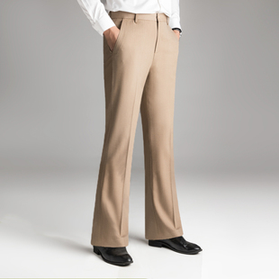 直筒宽松垂坠感阔腿长裤 春秋季 子 男士 高级感人字纹微喇叭休闲西裤