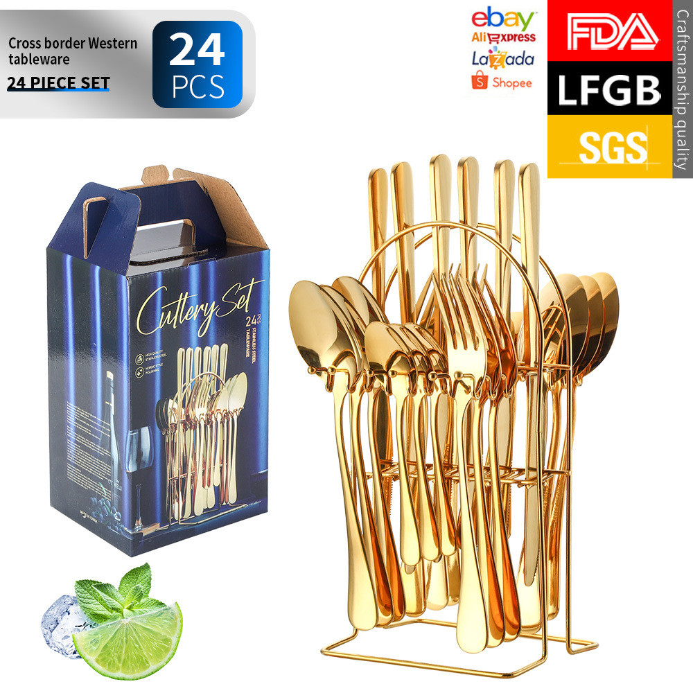24 piece set of steak knives forks spoons hanging tableware