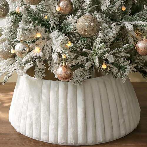 Knitted Plush Christmas Tree Skirt Vertical Stripe Xmas Deco