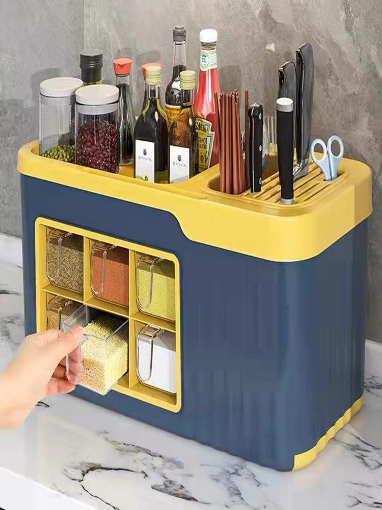 Seasoning box combination set household kitchen supplies one multi-grid storage salt and monosodium glutamate bottle multi-functional rack