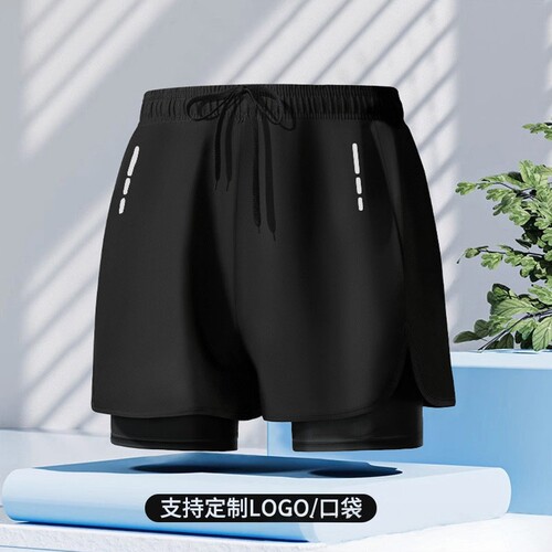 男士夏季双层健身跑步短裤