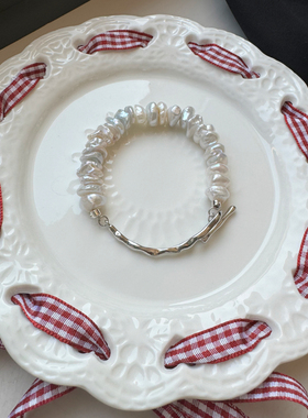 天然巴洛克叠打花瓣珠手链半链小众轻奢精致强光