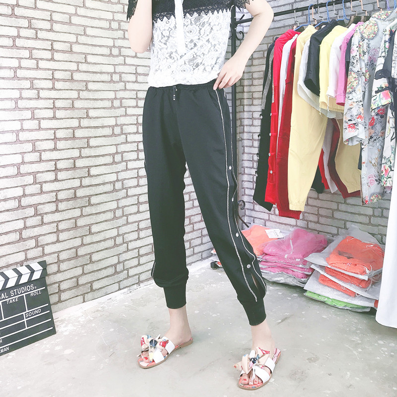 (用59元券)2019夏九分薄款宽松灯笼网纱女裤子