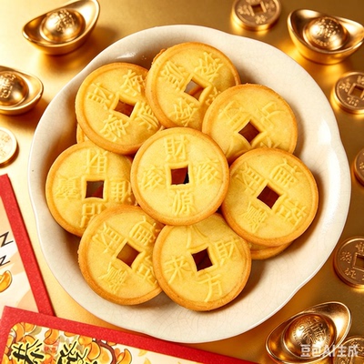 金钱饼干春节过新年货零食网红招财进宝休闲食品结婚喜庆喜糖