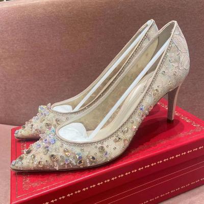 2025尖头水钻婚鞋女新娘鞋细跟高跟鞋气质水晶秀禾鞋婚纱宴会单鞋