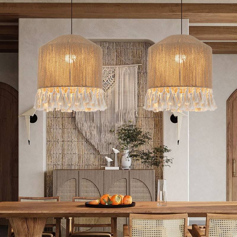 98153民侘灯寂厅具西波米灯亚灯业麻绳吊复古工风风宿客式餐厅卧