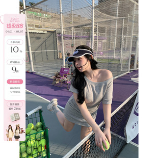 韩系微胖mm针织抽褶露肩修身 你 鱼 海盐铃兰 显瘦春夏休闲套装