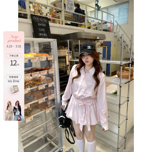 长袖 你 韩系微胖mm春夏条纹收腰绑带花苞衬衫 莓莓慕礼 连衣裙 鱼