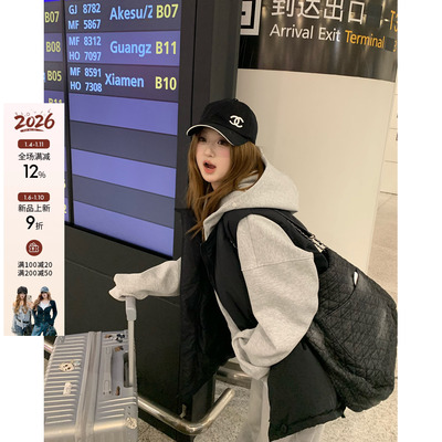 你的鱼 冬日之夜 韩系微胖mm休闲百搭柔软保暖显瘦夹棉棉服马甲