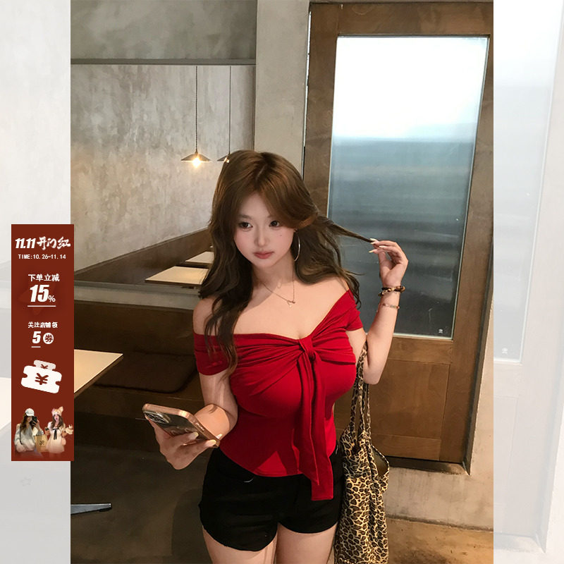 你的鱼 甜辣Honey 蝴蝶结系带微胖mm辣妹背心纯欲风性感抹胸上衣
