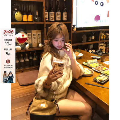 你的鱼 法式名媛 韩系微胖mm高领堆堆翻领提花毛绒半袖毛织上衣