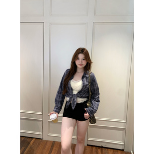 你 00新品 9折 吊带 微胖mm格纹春夏轻薄衬衫 柔汀序曲 鱼