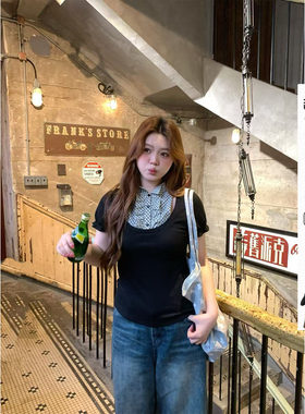你的鱼 莱蒙庄园 韩系微胖mm春夏假两件复古学院风泡泡袖短上衣