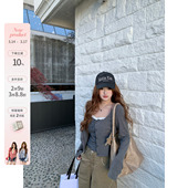 鱼 碎花吊带套装 海云台汀 开衫 韩系微胖mm蕾丝针织方领春款 你